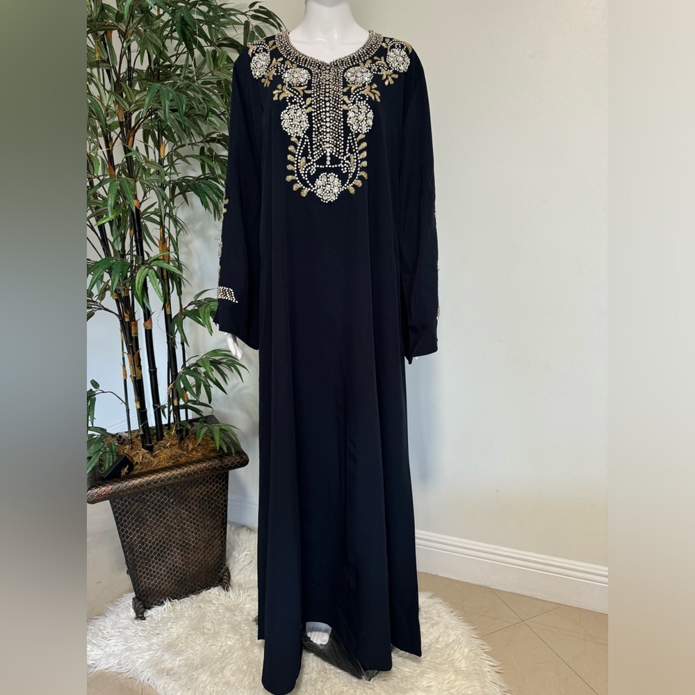 Women’s Navy Blue Jalabiya With Rhinestones NWOT